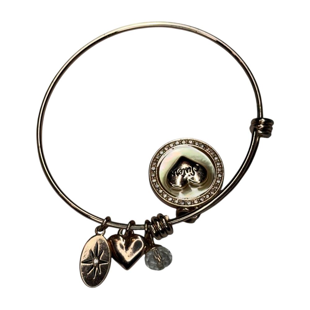 Believe by Brilliance Sisters Charm Bangle Rose Gold Tone MOP Rhinestone - Picture 5 of 7